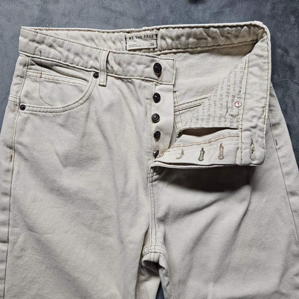 We The Free Womens 28 Beige High Rise Wide Leg Button Fly Cotton Denim Jeans